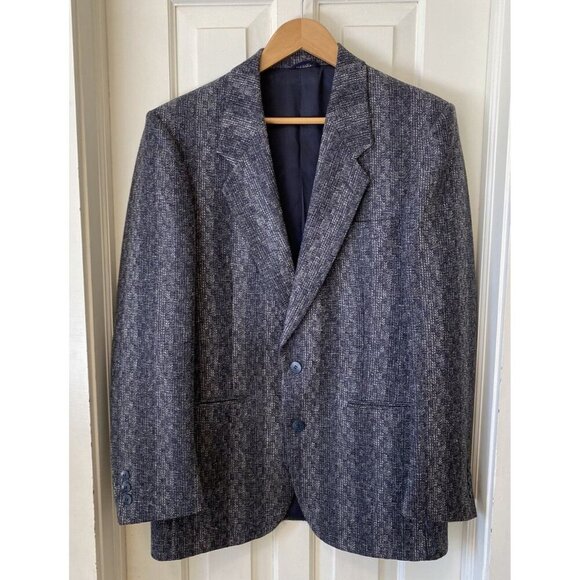 Veraci Vintage Men’s Wool Tweed Blazer Sz S Navy White Classic Academia Grandpa - Picture 1 of 16